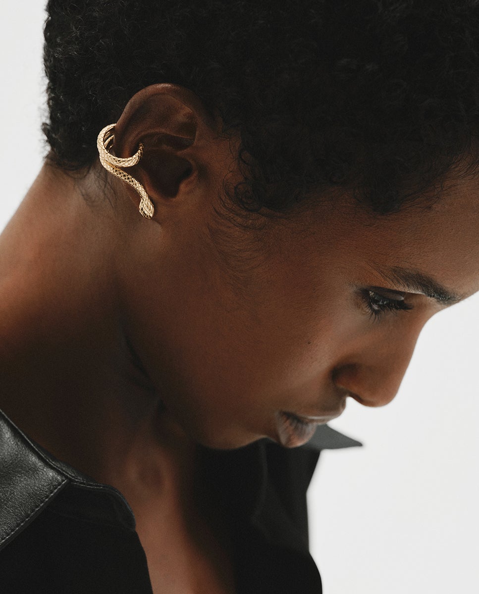 Earcuff de plata 925 bañado en oro amarillo de 18k con forma de serpiente - Aristocrazy - Dorado Dorado-2
