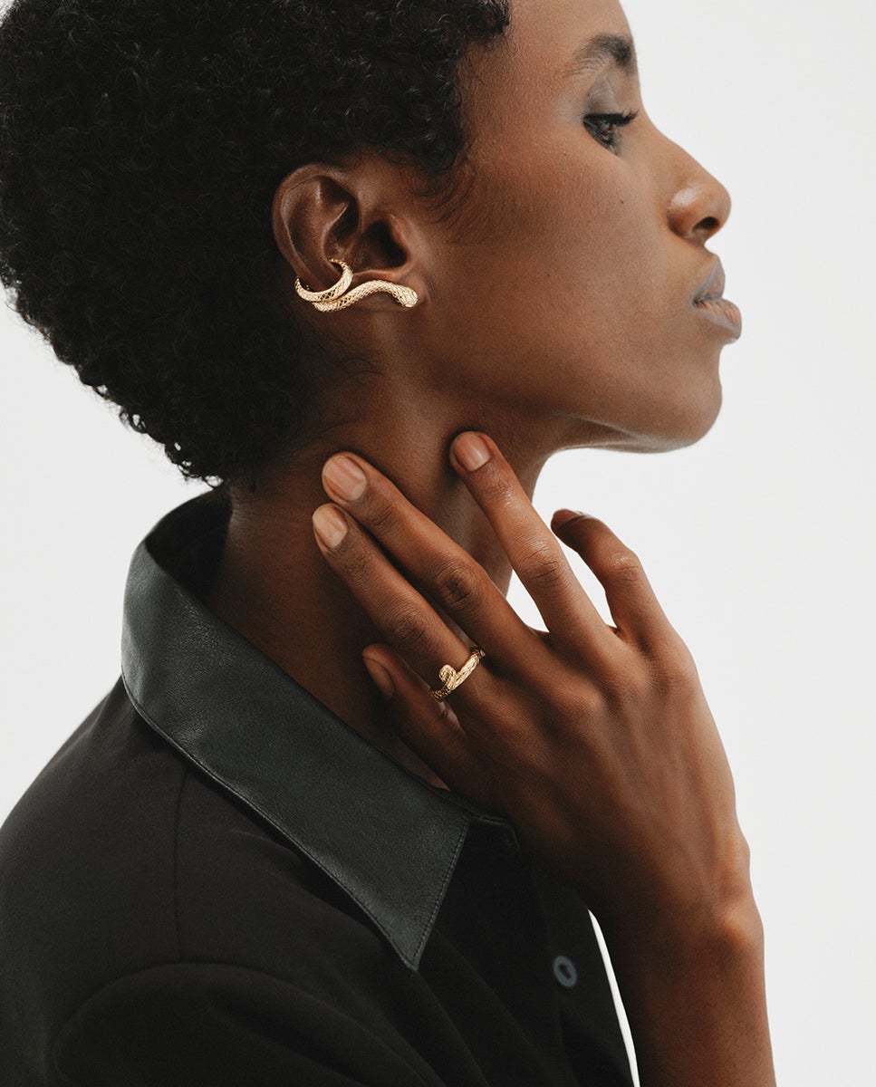 Earcuff de plata 925 bañado en oro amarillo de 18k con forma de serpiente - Aristocrazy - Dorado Dorado-5