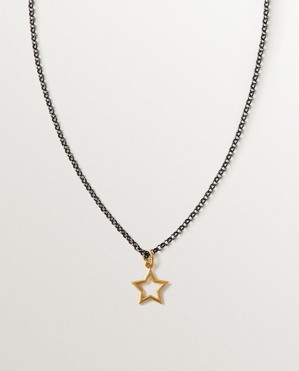 Imagen 0 de Cadena con colgante bicolor de plata 925 bañada en oro amarillo de 18k con forma de estrella Dorado