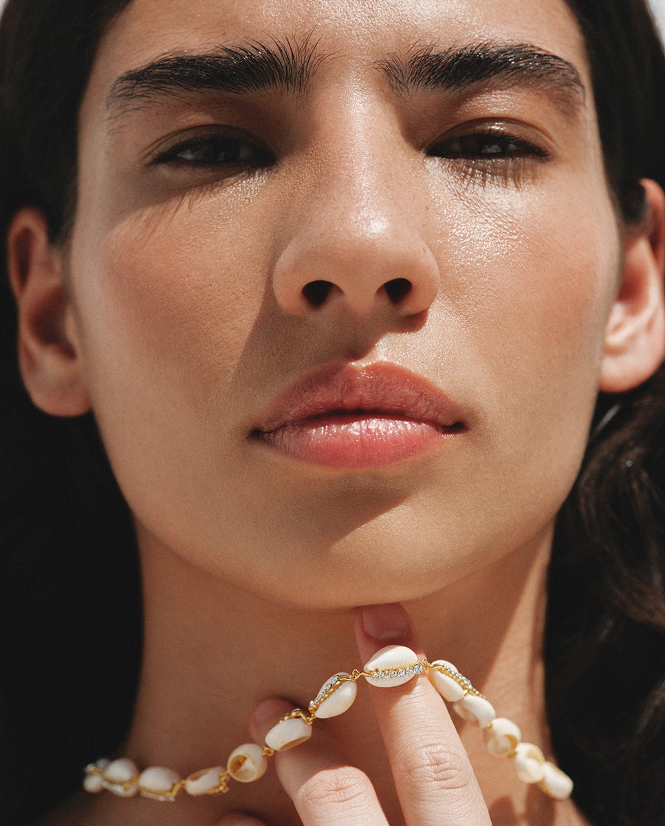Collar de plata 925 bañada en oro amarillo de 18k con conchas marrones y cristales - Aristocrazy - Cristal Cristal-3