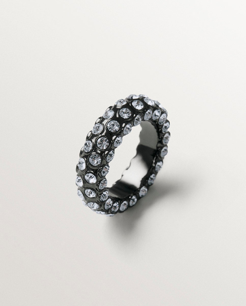 Imagen 1 de Anillo en forma de tubo con cristales Negro