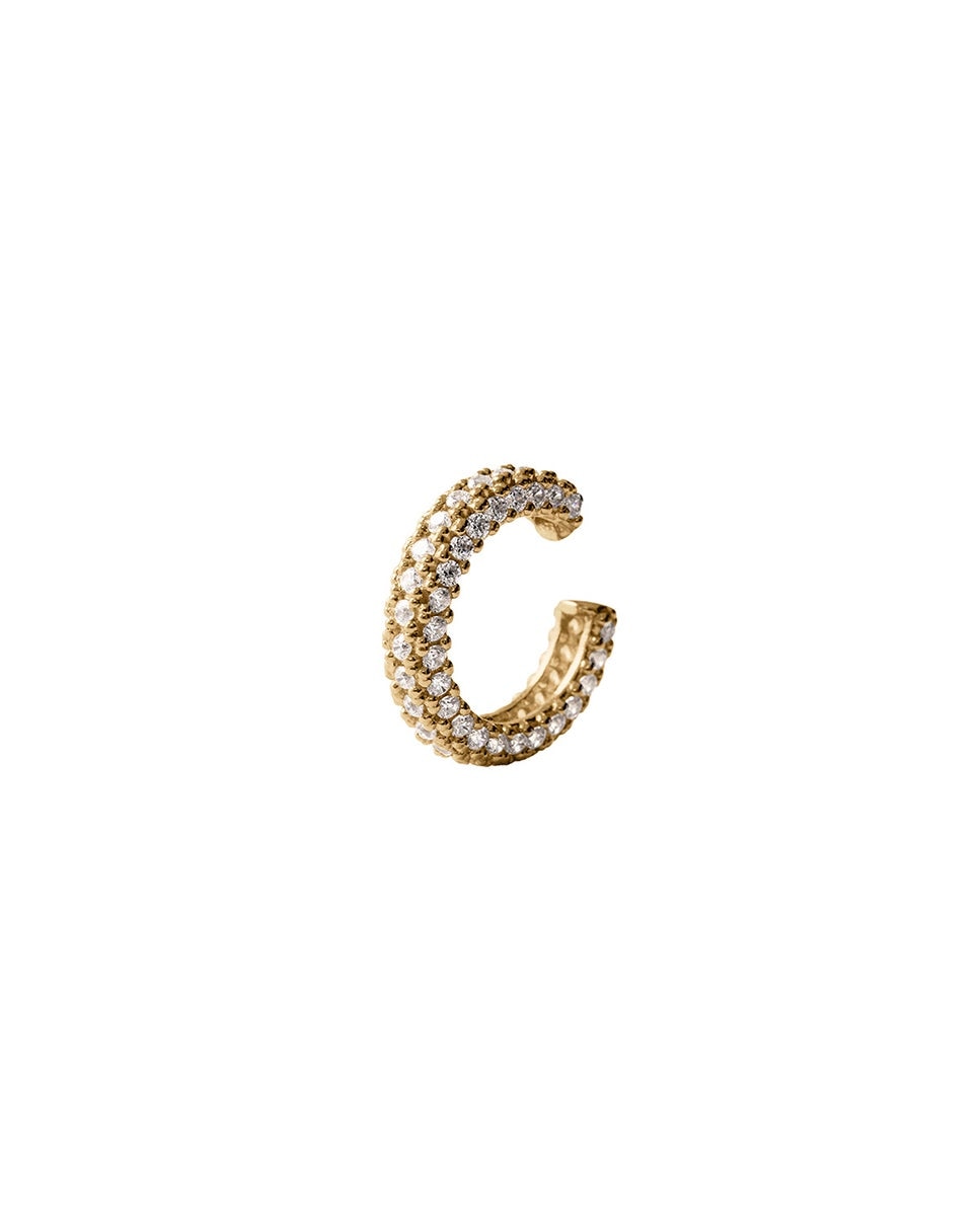 Imagen 0 de Earcuff de plata 925 bañada en oro amarillo de 18k con cristales negros Dorado