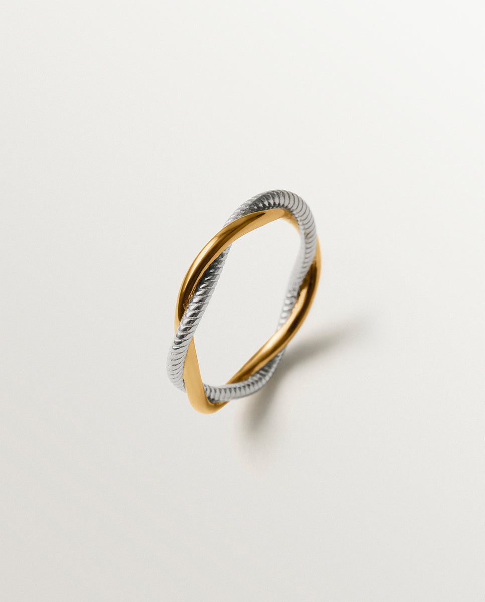 Anillo doble trenzado de plata 925 bañada en oro rosa de 18k - Aristocrazy - Plata Plata-1