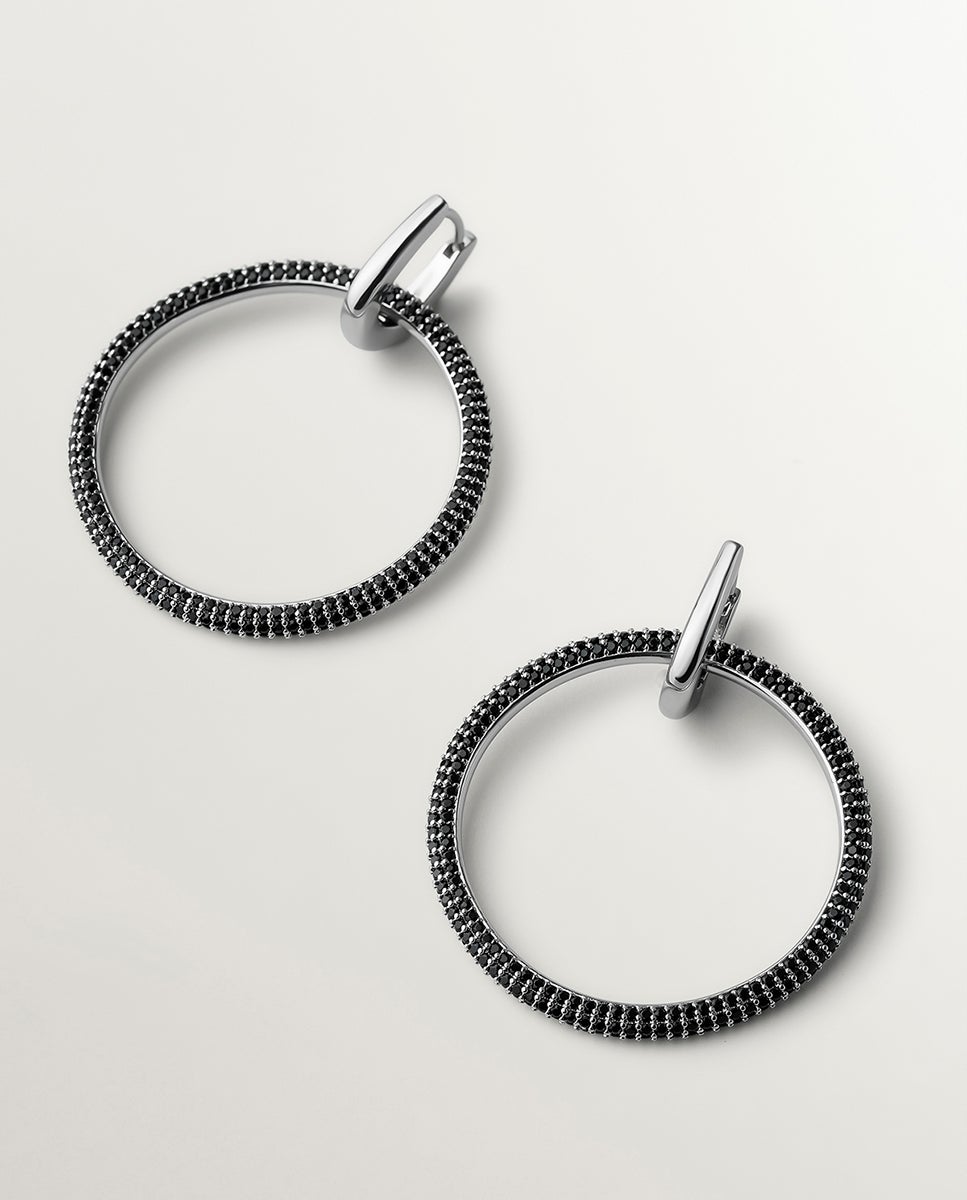 Pendientes de aro doble con cristales negros - Aristocrazy - Blanco Blanco-2