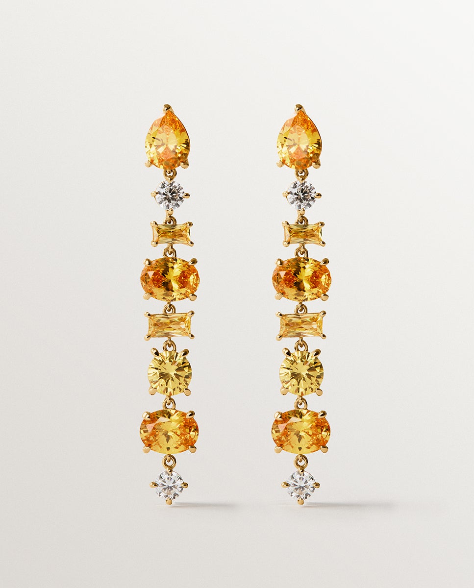 Pendientes largos bañados en oro amarillo con cristales amarillos - Aristocrazy - Dorado Dorado-1