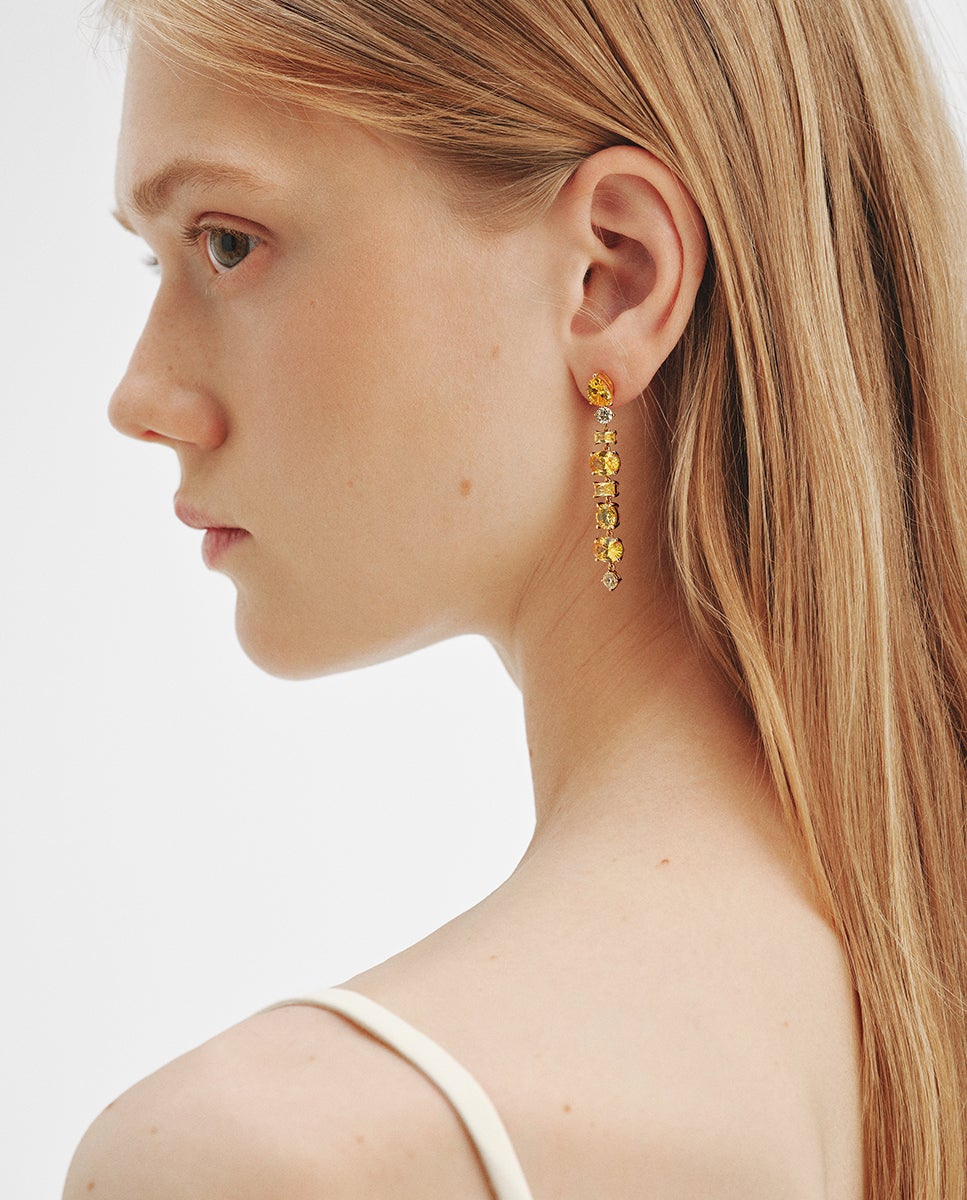 Pendientes largos bañados en oro amarillo con cristales amarillos - Aristocrazy - Dorado Dorado-2