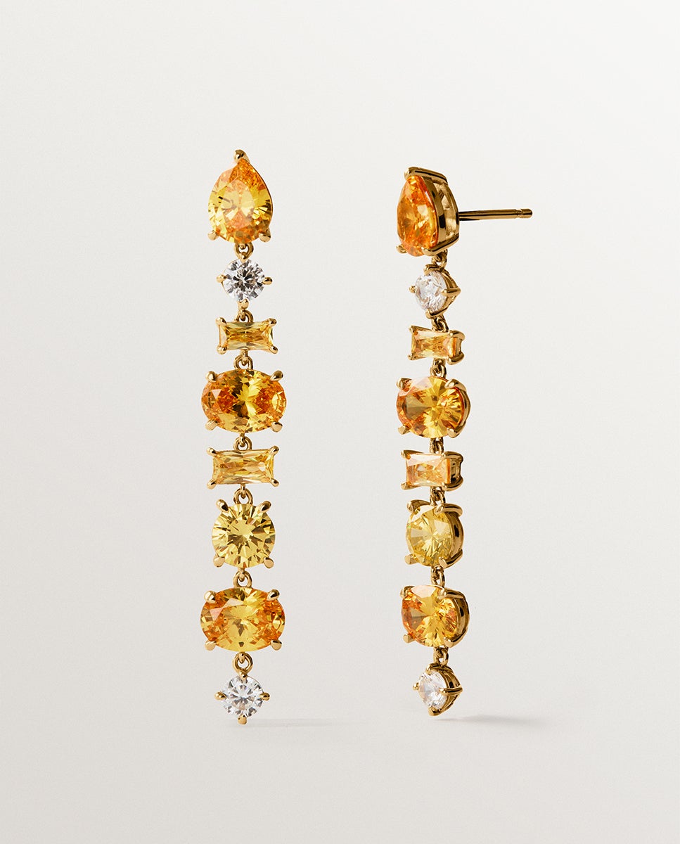 Pendientes largos bañados en oro amarillo con cristales amarillos - Aristocrazy - Dorado Dorado-3