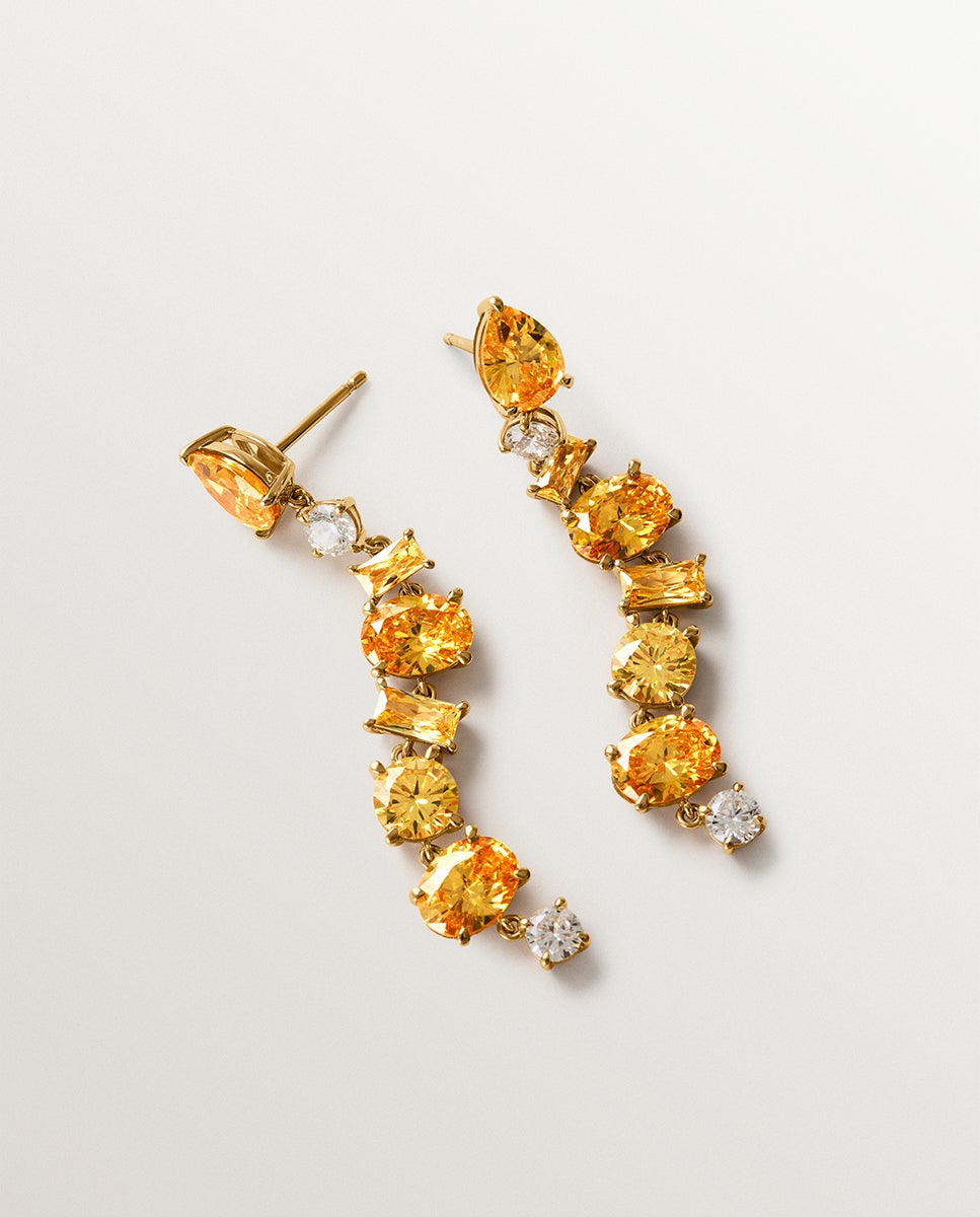 Pendientes largos bañados en oro amarillo con cristales amarillos - Aristocrazy - Dorado Dorado-5