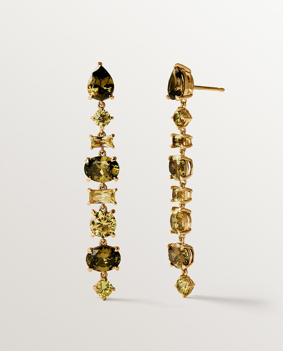 Pendientes largos bañados en oro amarillo con cristales verdes - Aristocrazy - Dorado Dorado-3
