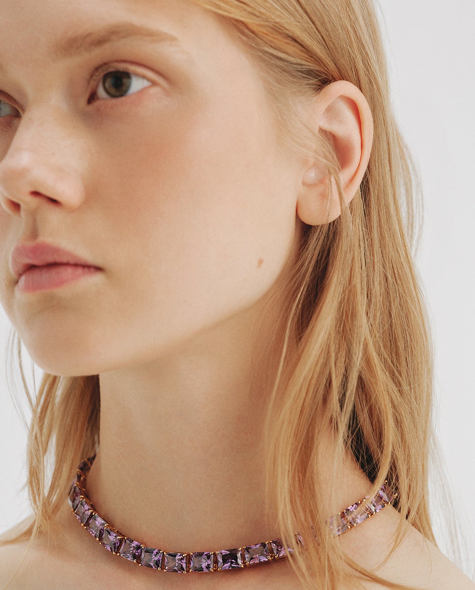 Imagen 2 de Collar bañado en oro amarillo con cristales morados - Aristocrazy - Morado Morado