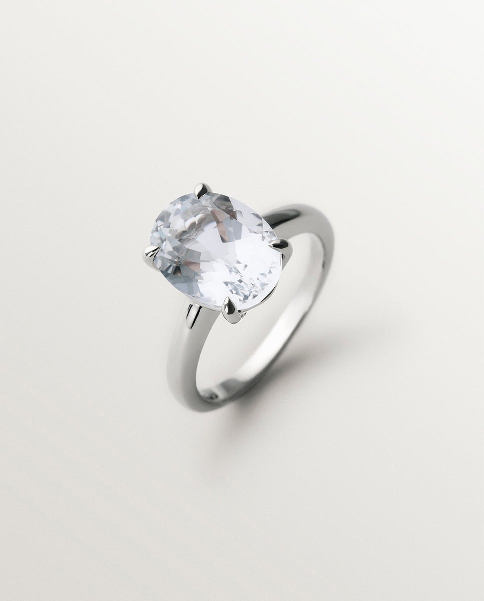 Imagen 0 de Anillo solitario de plata 925 con topacio blanco Blanco