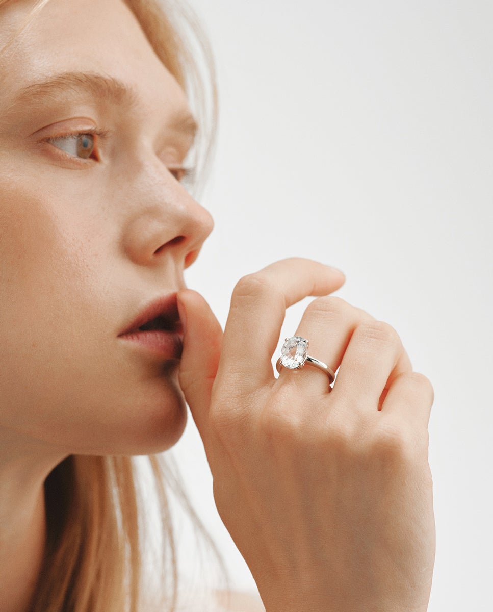 Anillo solitario de plata 925 con topacio - Aristocrazy - Blanco Blanco-2
