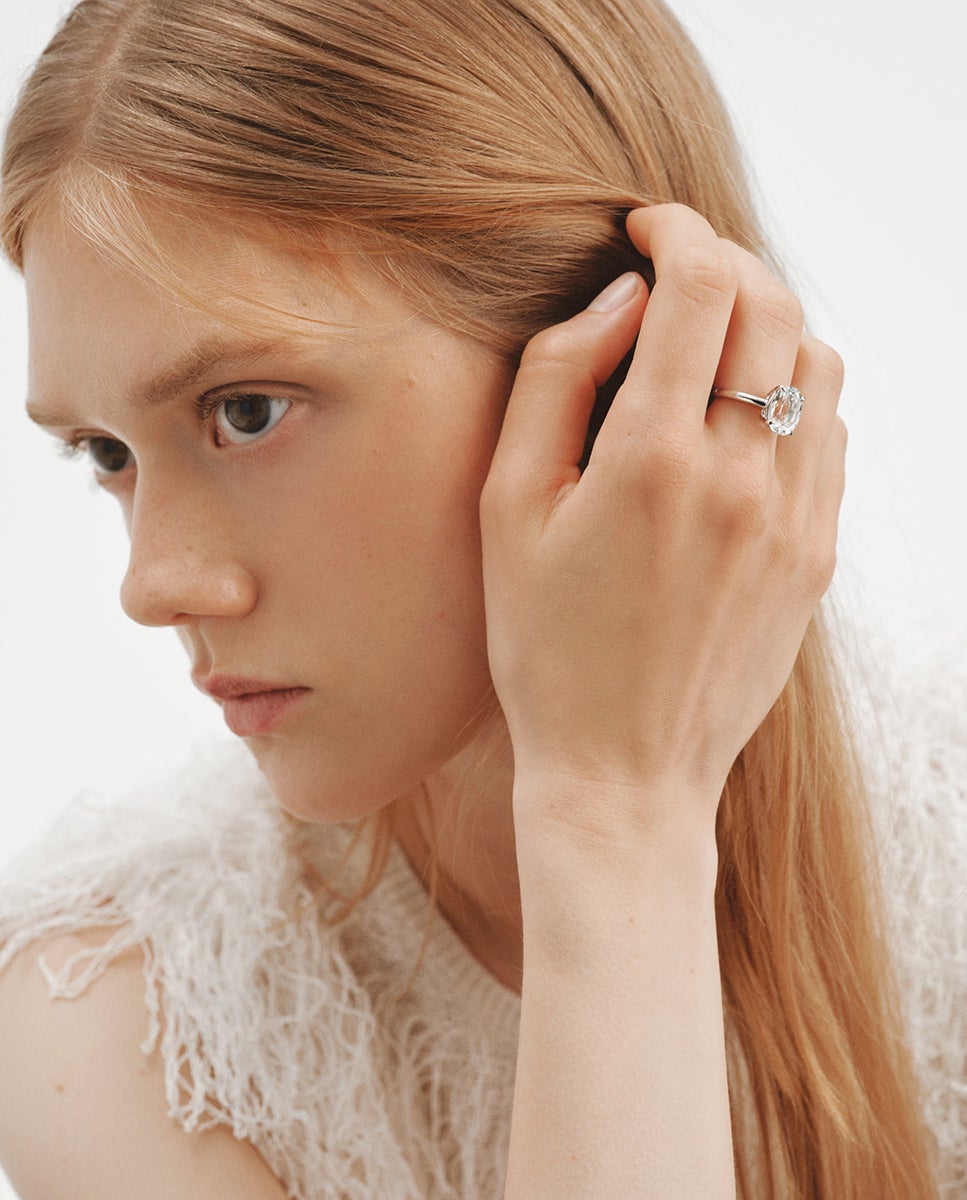 Anillo solitario de plata 925 con topacio - Aristocrazy - Blanco Blanco-4