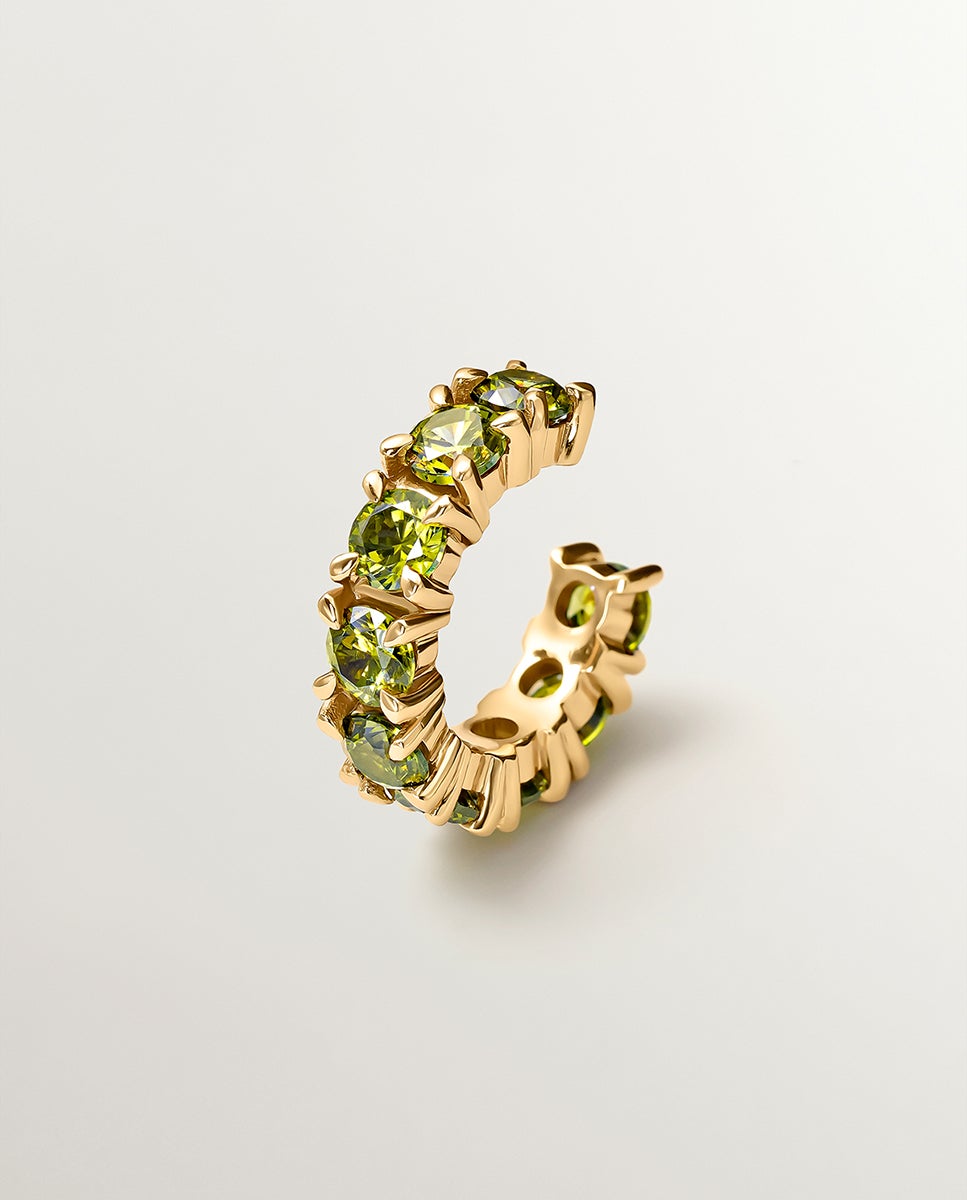 Imagen 0 de Earcuff bañado en oro amarillo con cristales verdes Dorado