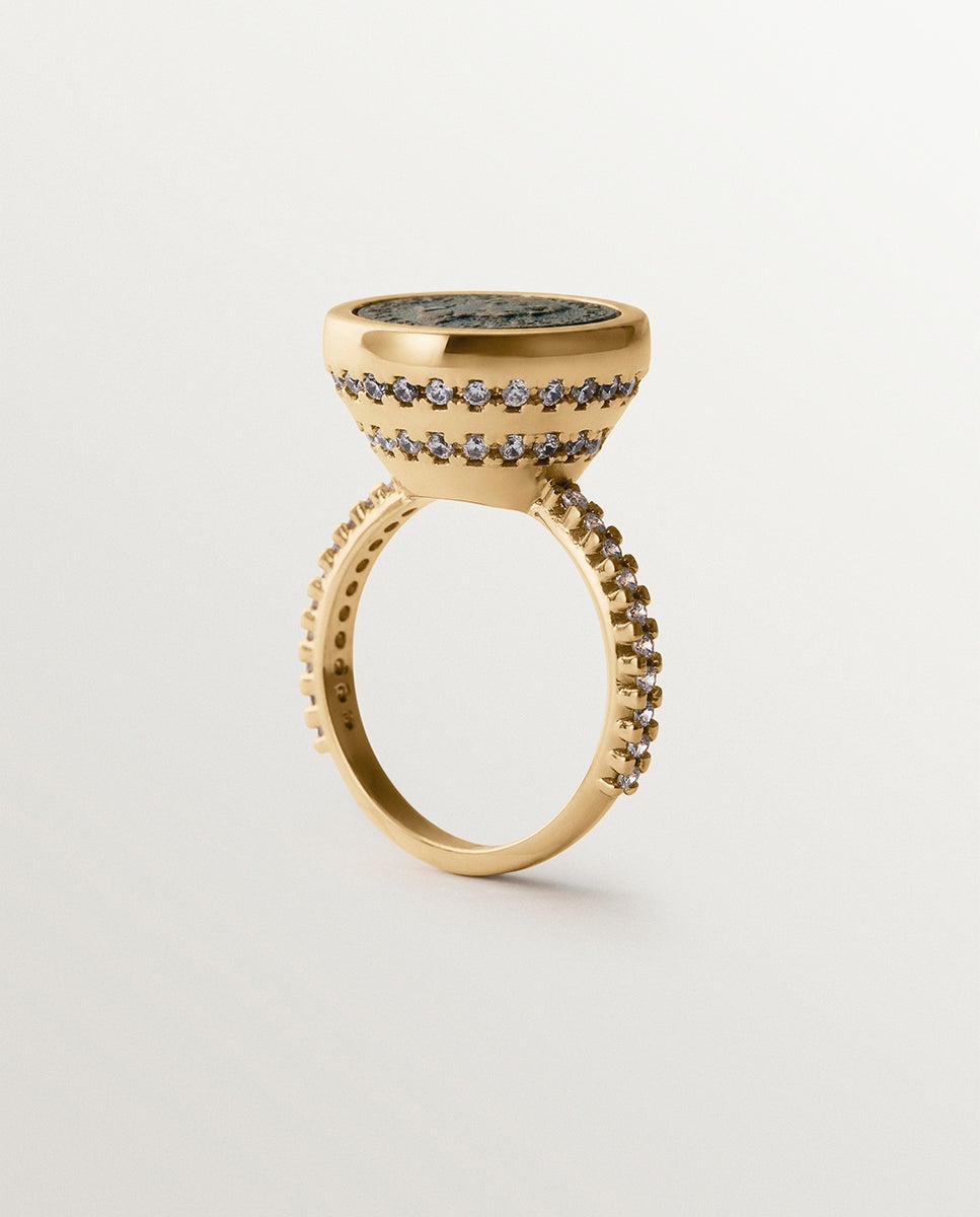 Anillo sello bañado en oro amarillo de 18k con moneda - Aristocrazy - Marrón Marrón-3