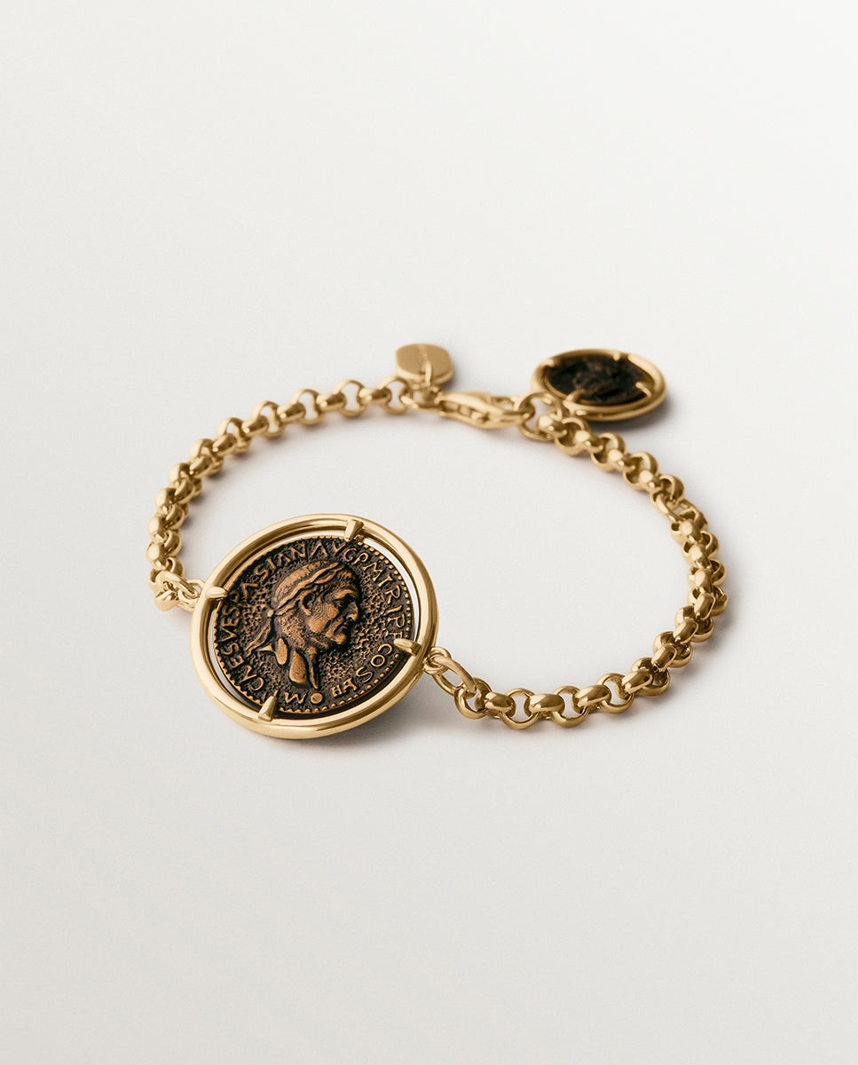 Imagen 0 de Pulsera de cadena bañada en oro amarillo de 18k con moneda Marrón