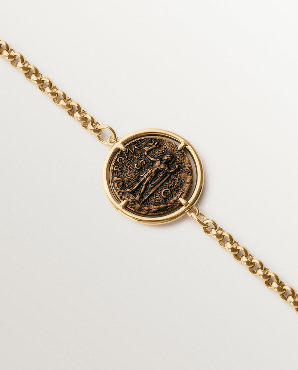 Pulsera de cadena bañada en oro amarillo de 18k con moneda - Aristocrazy - Marrón Marrón-3