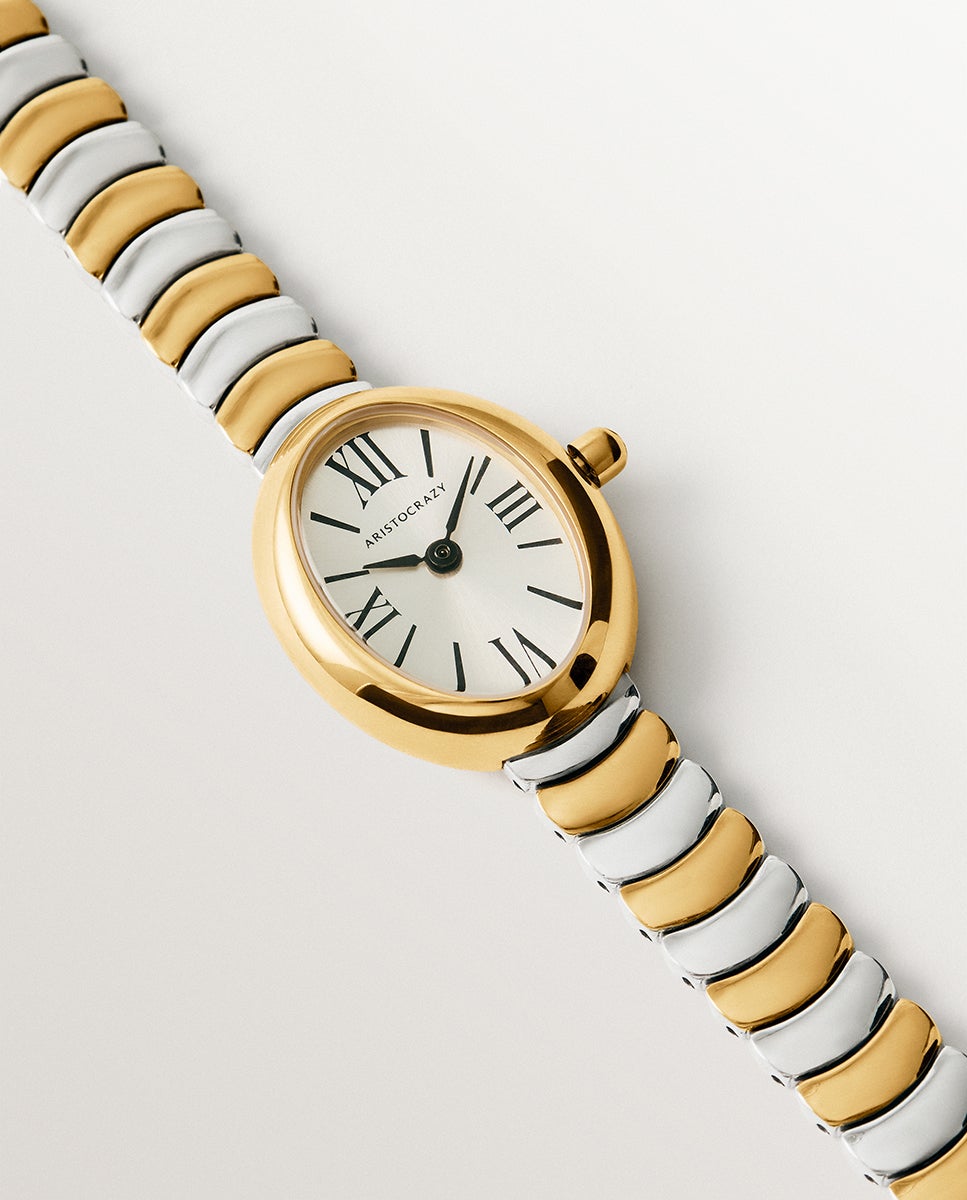 Reloj salesas de acero con esfera blanca y correa bicolor - Aristocrazy - Plata Plata-1