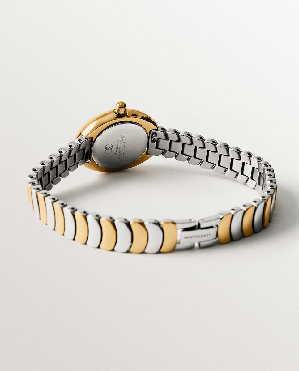 Reloj salesas de acero con esfera blanca y correa bicolor - Aristocrazy - Plata Plata-5