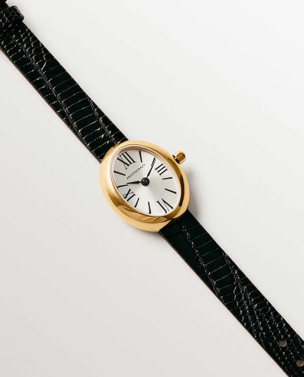 Reloj salesas de acero con esfera blanca y correa de cuero negra - Aristocrazy - Dorado Dorado-1