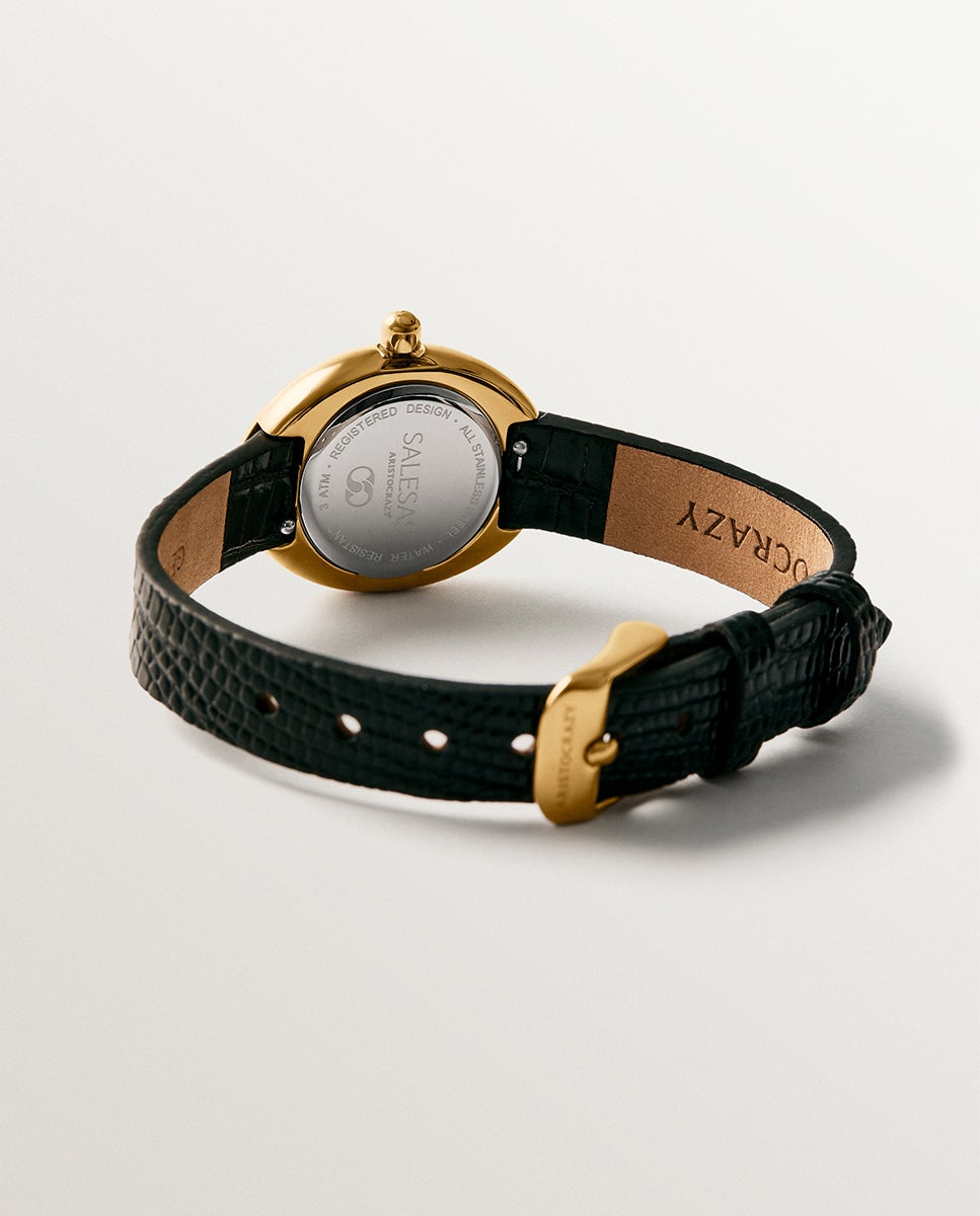 Reloj salesas de acero con esfera blanca y correa de cuero negra - Aristocrazy - Dorado Dorado-5
