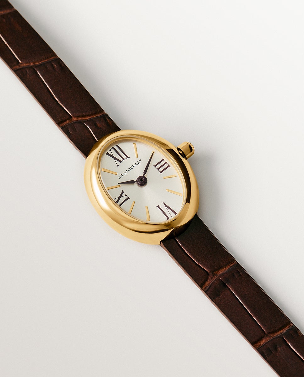 Reloj salesas de acero con esfera blanca y correa de cuero marrón - Aristocrazy - Dorado Dorado-1