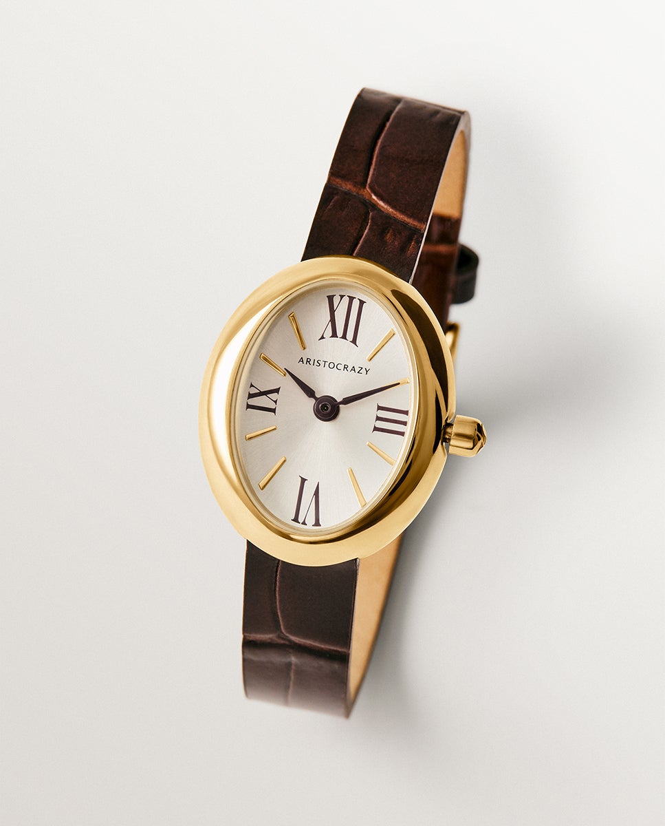 Reloj salesas de acero con esfera blanca y correa de cuero marrón - Aristocrazy - Dorado Dorado-3
