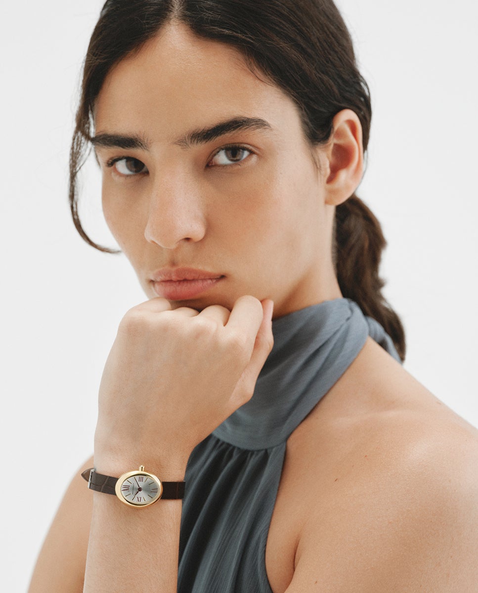 Reloj salesas de acero con esfera blanca y correa de cuero marrón - Aristocrazy - Dorado Dorado-4