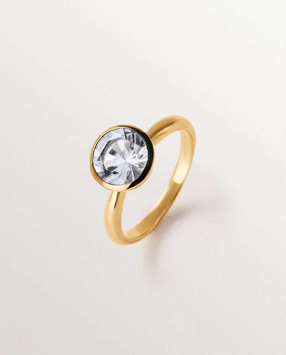 Anillo bicolor de plata 925 bañada en oro amarillo de 18k con topacio blanco - Aristocrazy - Negro Negro-1