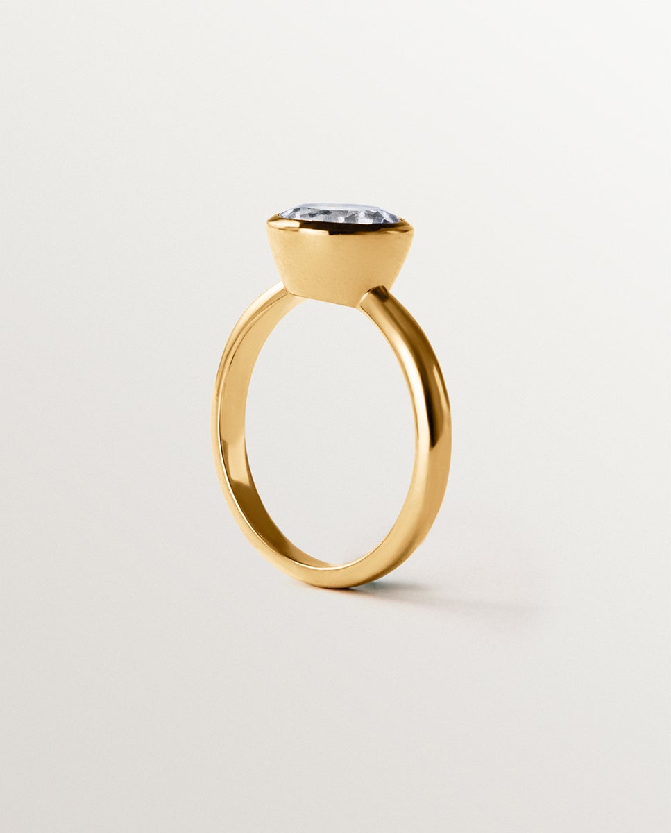Anillo bicolor de plata 925 bañada en oro amarillo de 18k con topacio blanco - Aristocrazy - Negro Negro-2