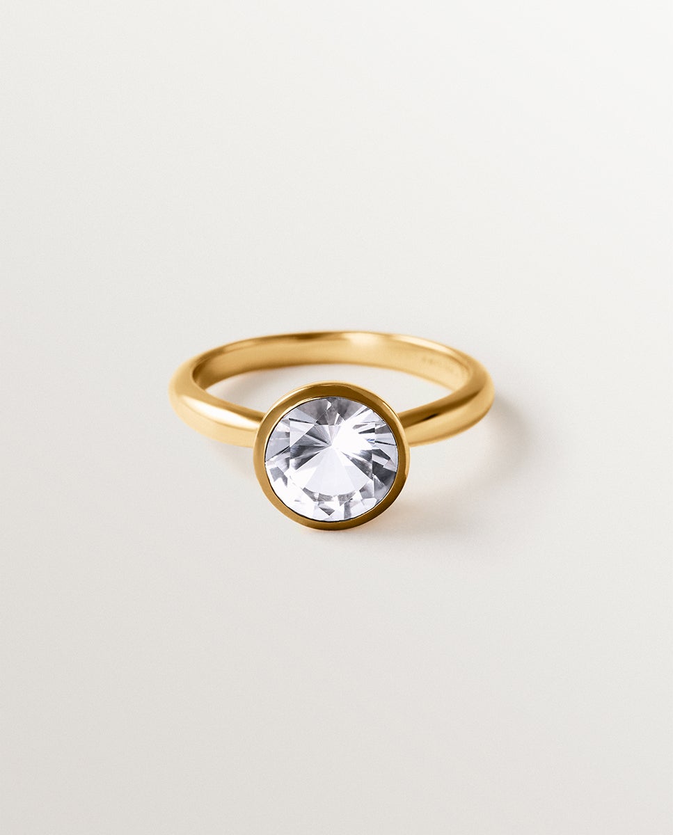 Anillo bicolor de plata 925 bañada en oro amarillo de 18k con topacio blanco - Aristocrazy - Negro Negro-3