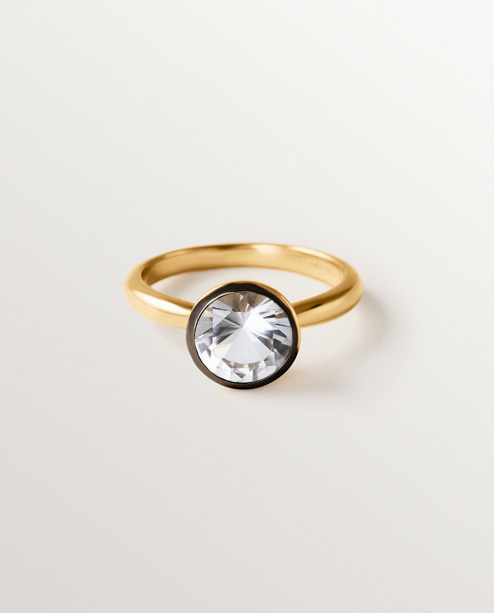 Anillo bicolor de plata 925 bañada en oro amarillo de 18k con topacios blancos - Aristocrazy - Negro Negro-3