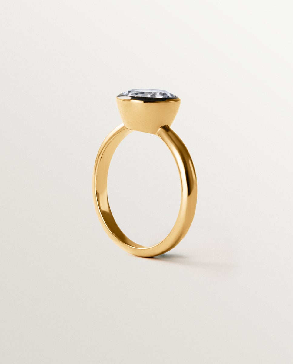 Anillo bicolor de plata 925 bañada en oro amarillo de 18k con topacios blancos - Aristocrazy - Negro Negro-5