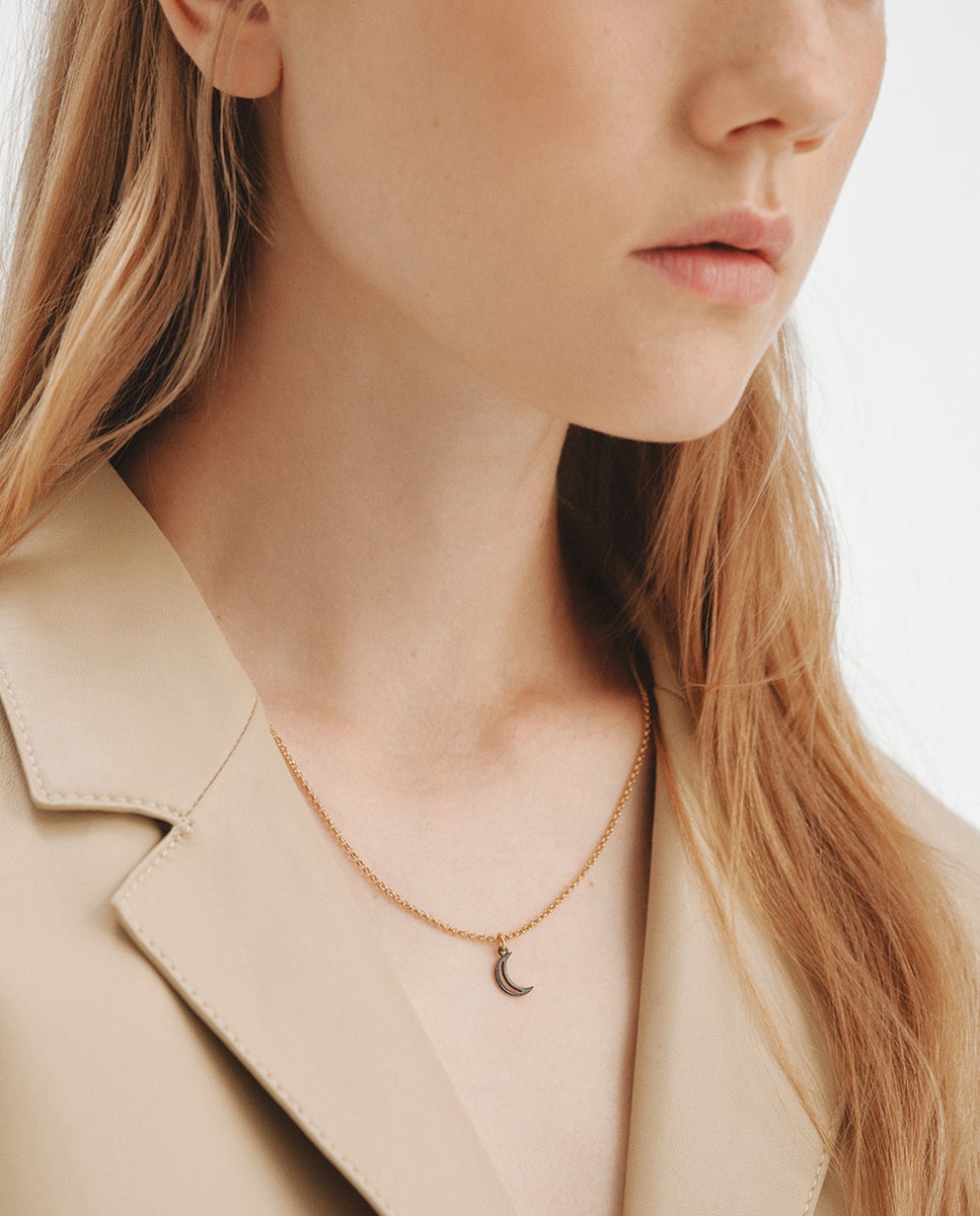 Cadena con colgante bicolor de plata 925 bañada en oro amarillo de 18k con forma de luna - Aristocrazy - Negro Negro-2