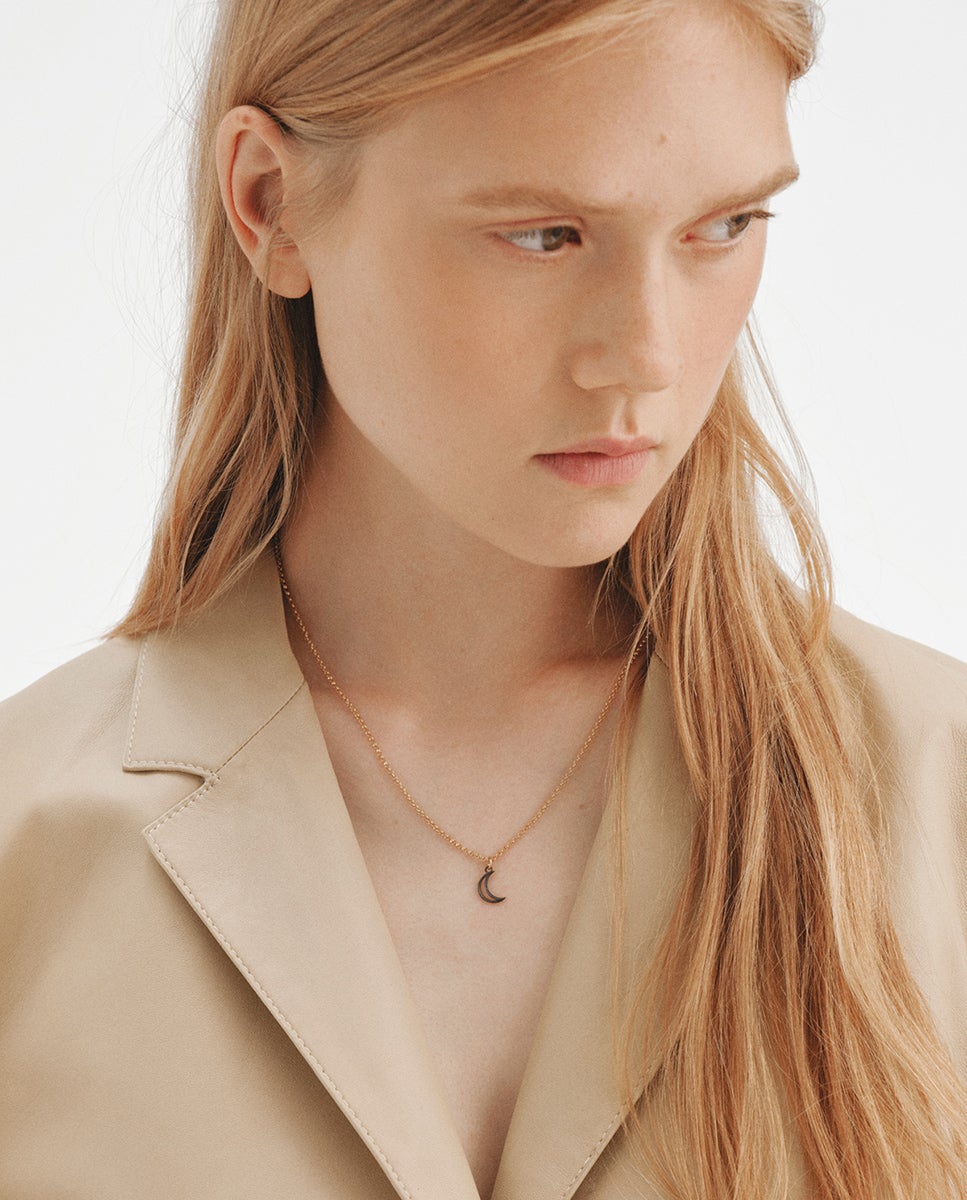 Cadena con colgante bicolor de plata 925 bañada en oro amarillo de 18k con forma de luna - Aristocrazy - Negro Negro-4