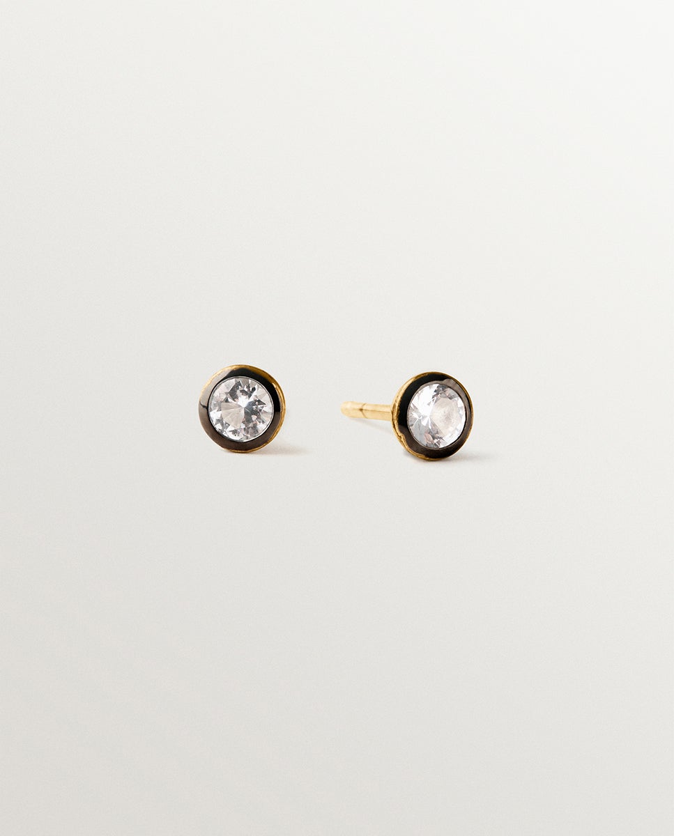 Imagen 0 de Pendientes bicolor de plata 925 bañada en oro amarillo de 18k con topacios blancos Negro