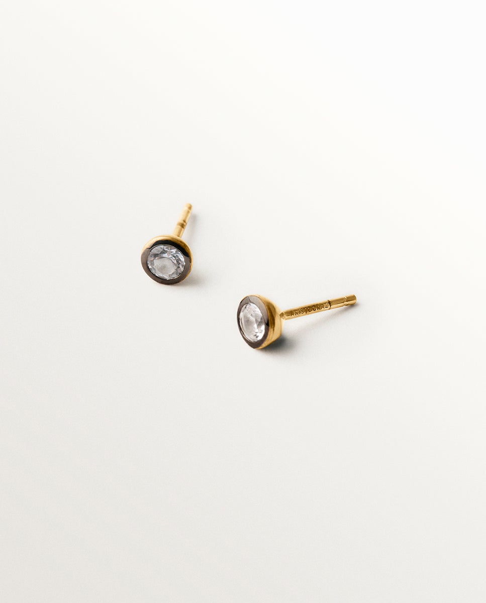 Pendientes bicolor de plata 925 bañada en oro amarillo de 18k con topacios blancos - Aristocrazy - Negro Negro-3