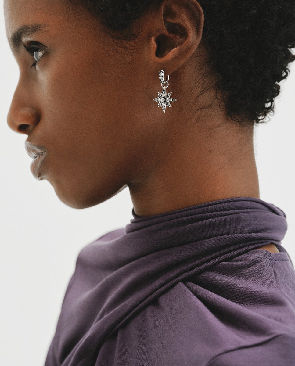 Imagen 2 de Pendientes de aro bicolor con cristales en forma de estrella grande - Aristocrazy - Plata Plata
