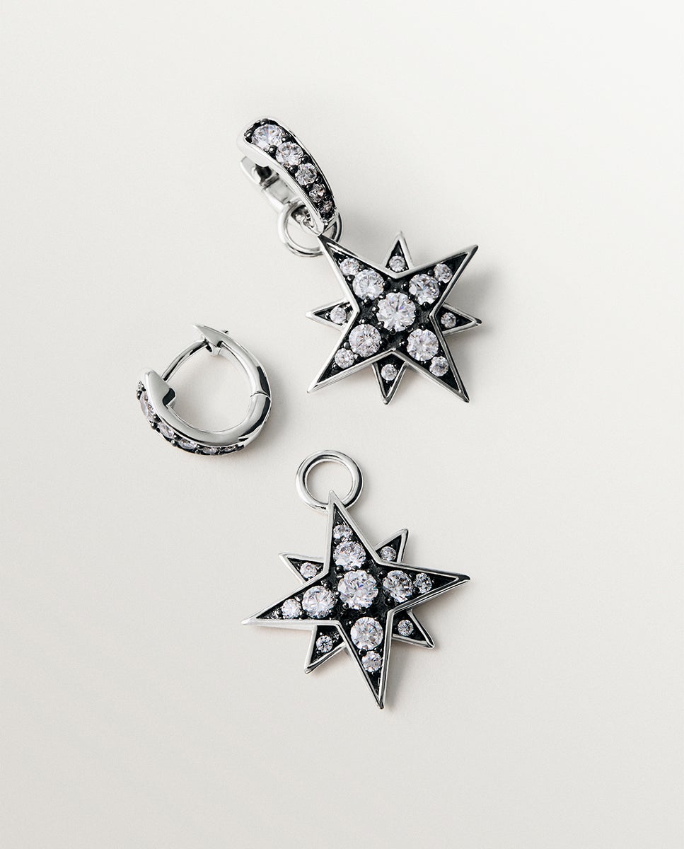 Imagen 3 de Pendientes de aro bicolor con cristales en forma de estrella grande - Aristocrazy - Plata Plata