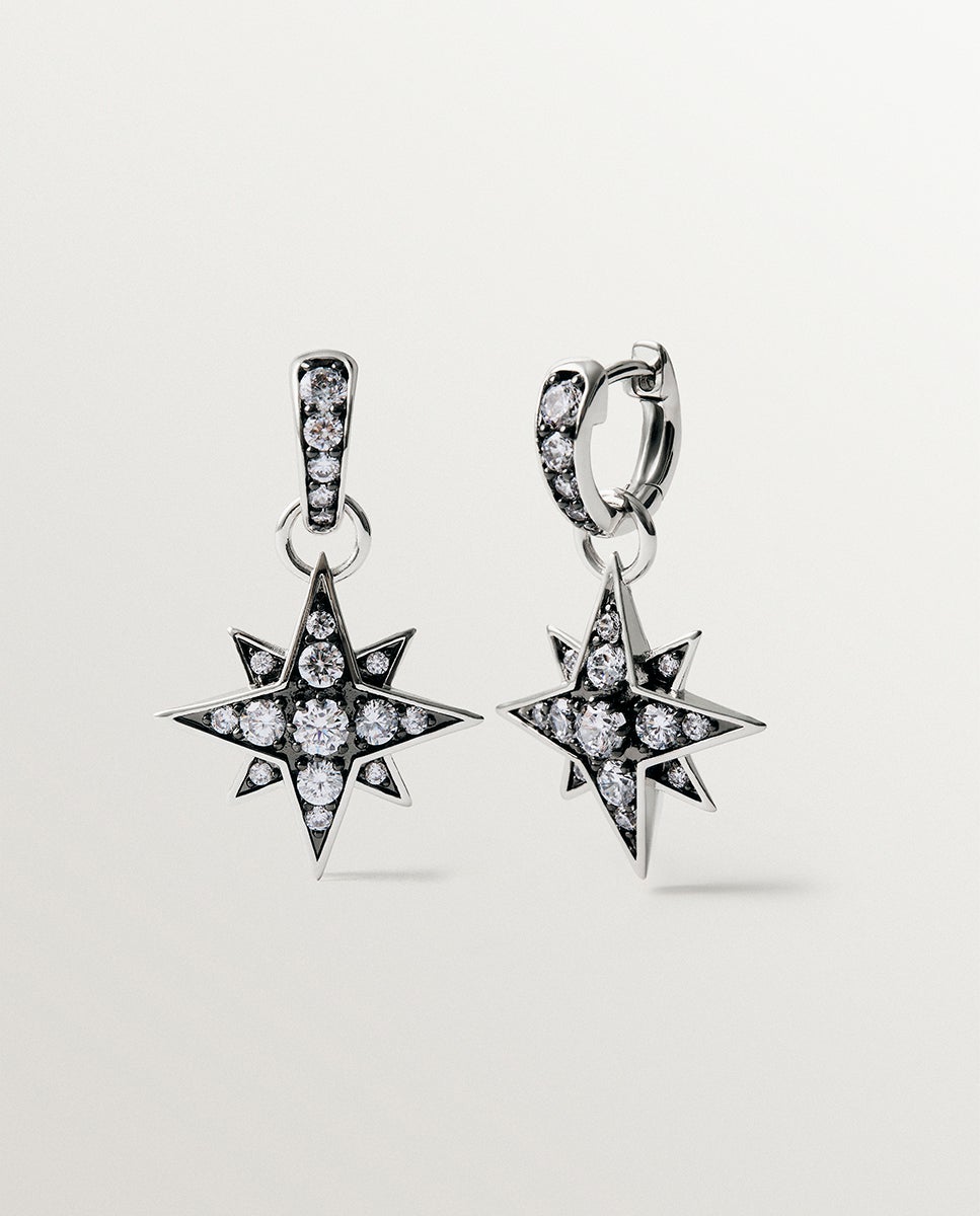 Imagen 5 de Pendientes de aro bicolor con cristales en forma de estrella grande - Aristocrazy - Plata Plata