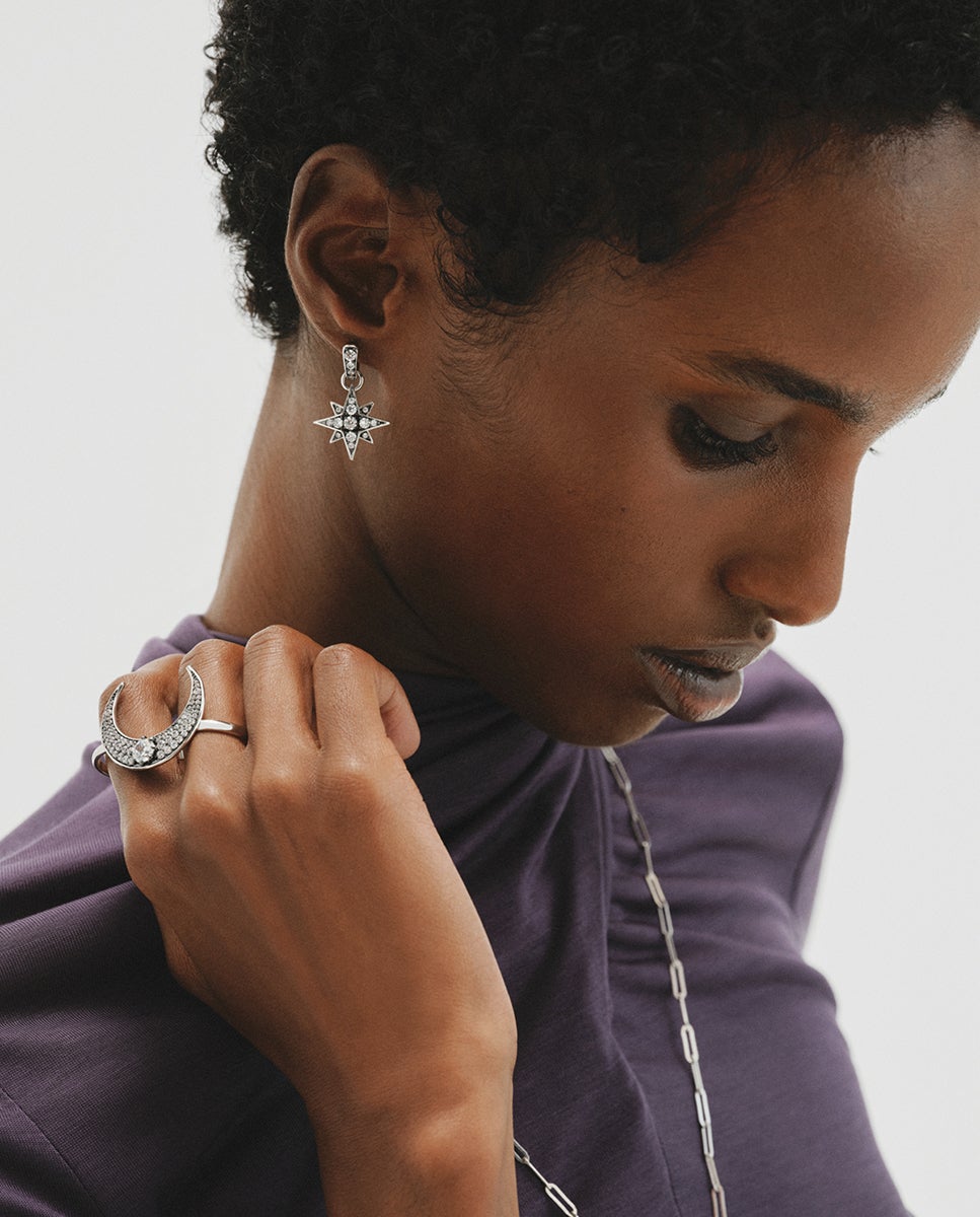 Imagen 6 de Pendientes de aro bicolor con cristales en forma de estrella grande - Aristocrazy - Plata Plata