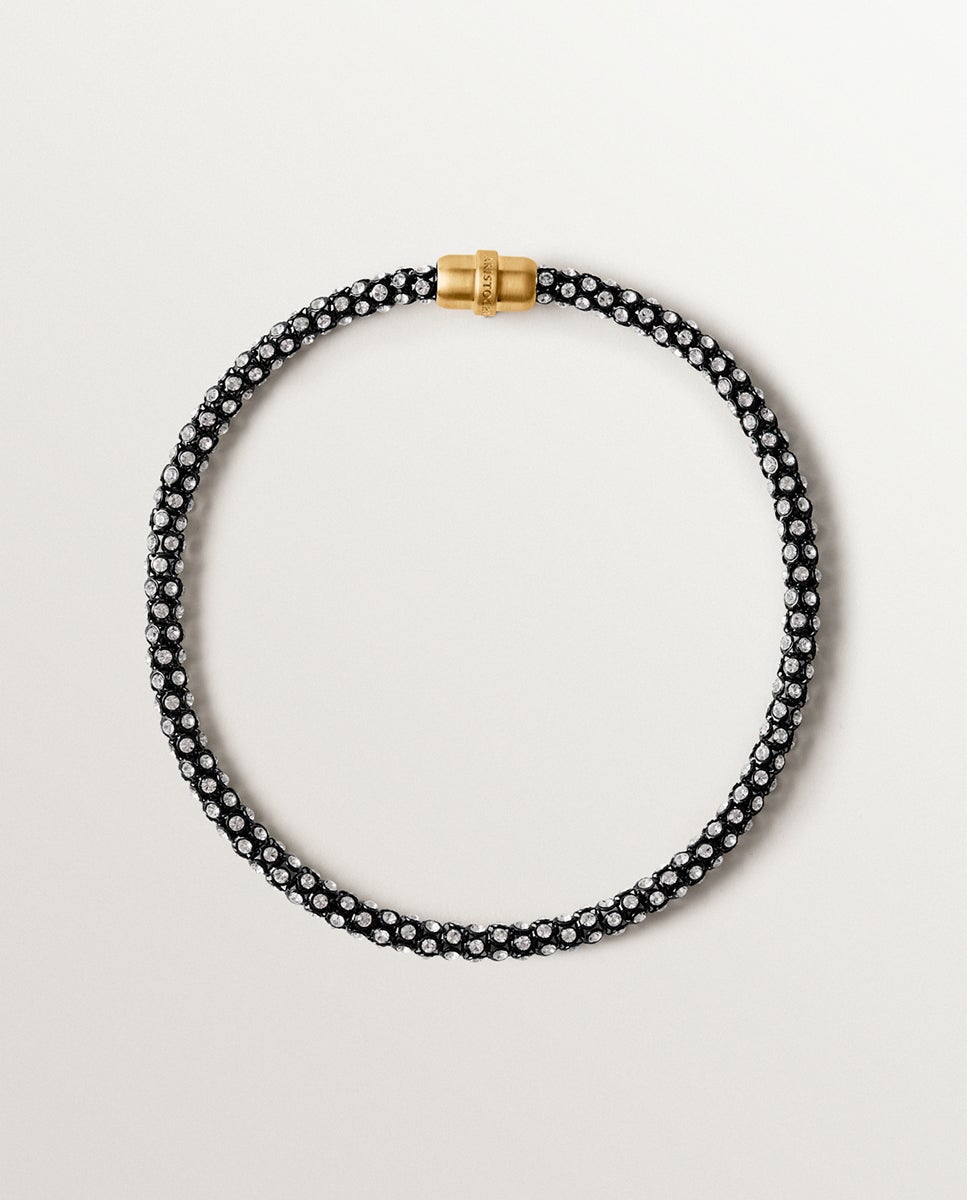 Imagen 1 de Collar corto en forma de tubo con cristales Negro