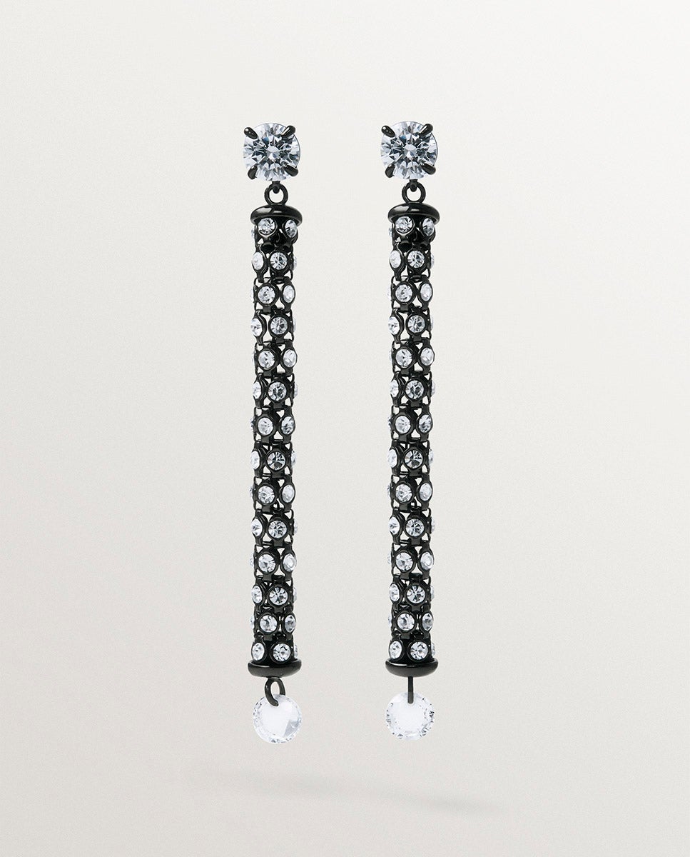 Imagen 1 de Pendientes largos en forma de tubo con cristales - Aristocrazy - Negro Negro