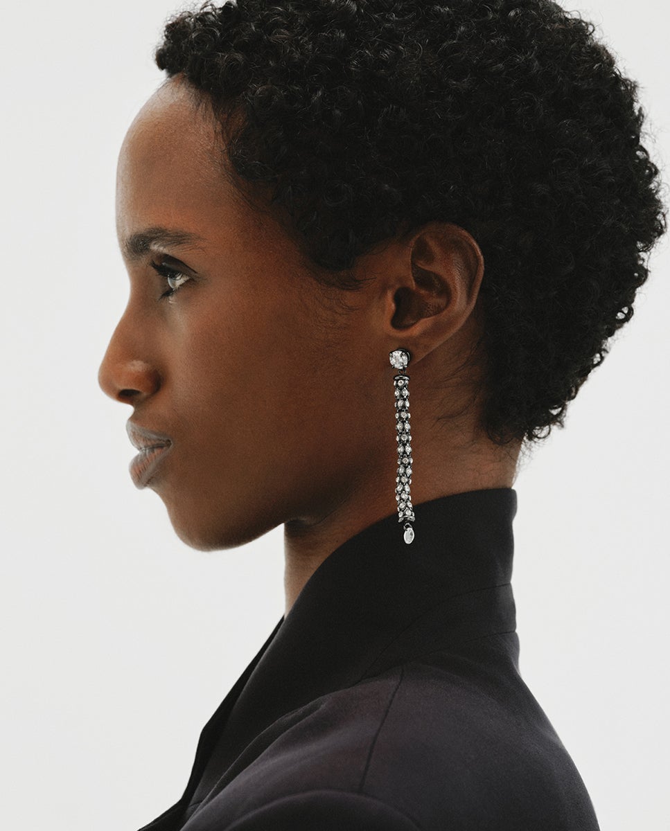Imagen 2 de Pendientes largos en forma de tubo con cristales - Aristocrazy - Negro Negro