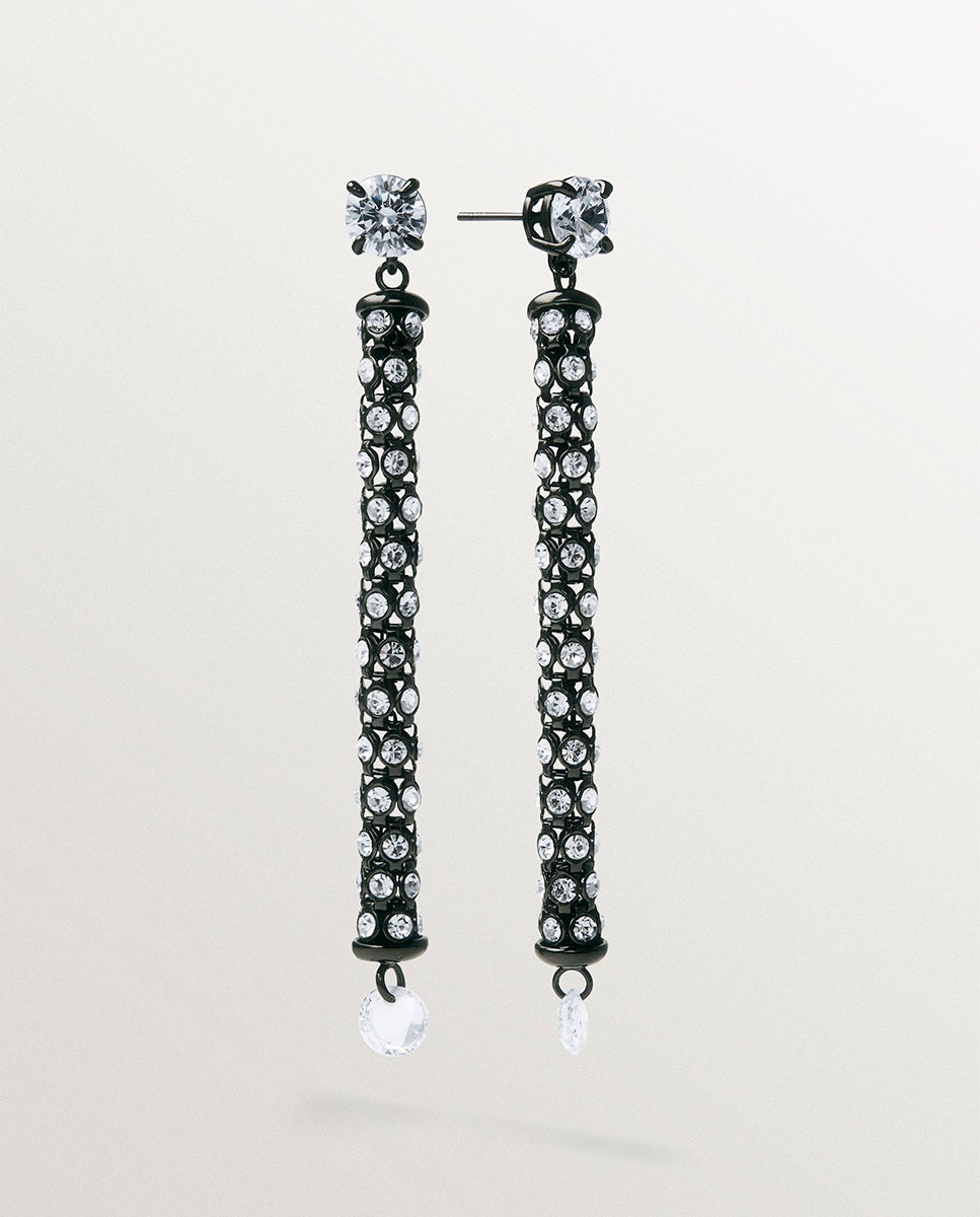 Imagen 3 de Pendientes largos en forma de tubo con cristales - Aristocrazy - Negro Negro