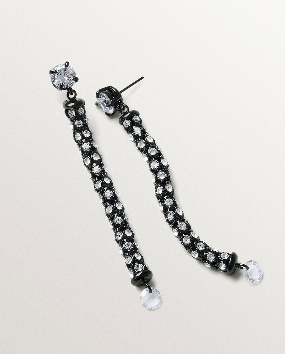 Imagen 5 de Pendientes largos en forma de tubo con cristales - Aristocrazy - Negro Negro