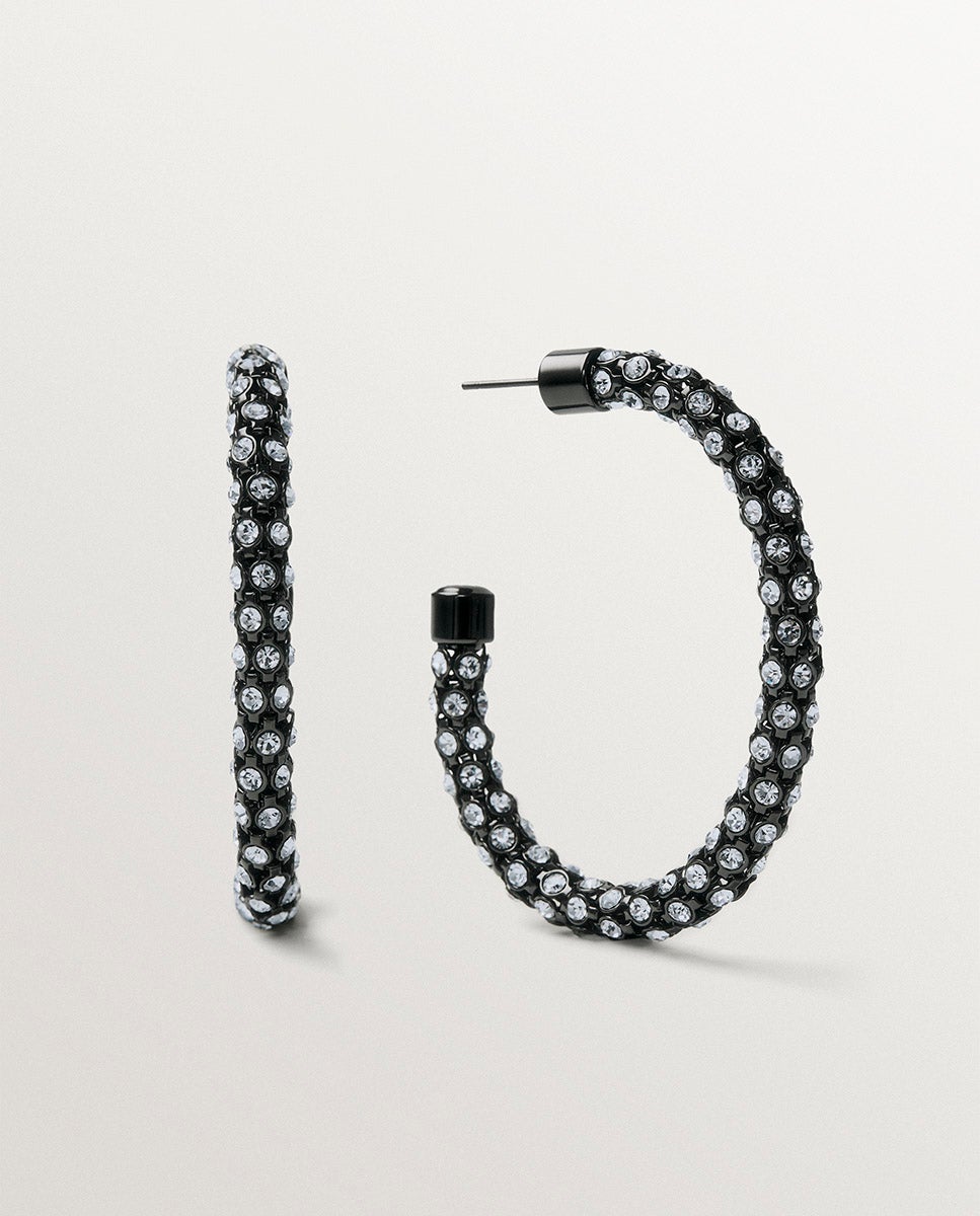 Imagen 1 de Pendientes de aro en forma de tubo con cristales Negro