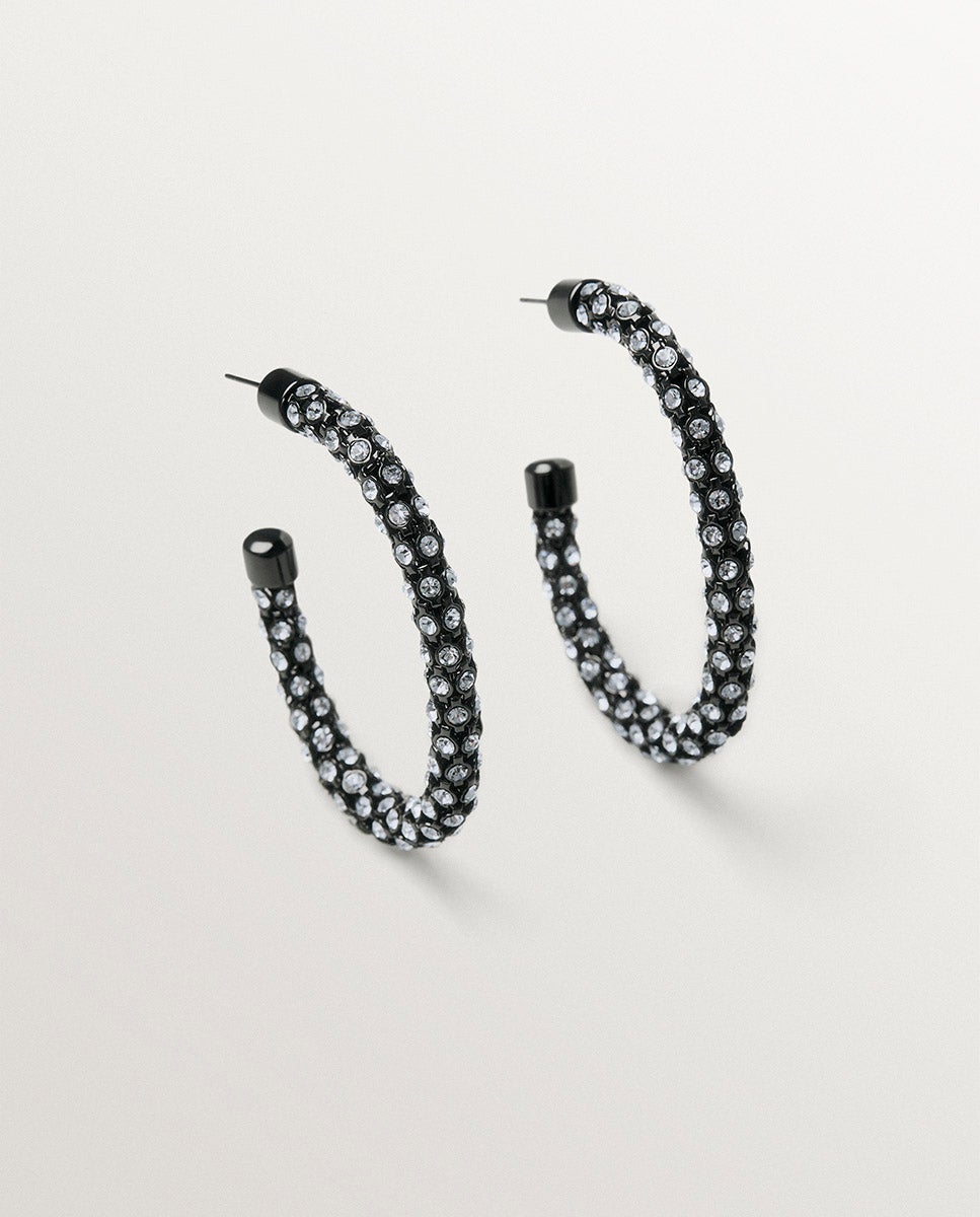 Imagen 3 de Pendientes de aro en forma de tubo con cristales - Aristocrazy - Negro Negro