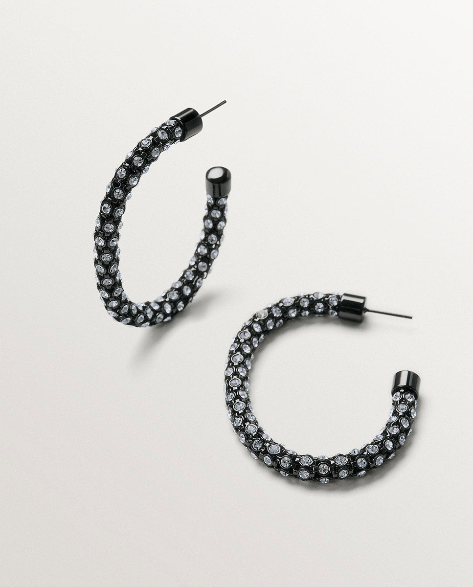 Imagen 5 de Pendientes de aro en forma de tubo con cristales - Aristocrazy - Negro Negro