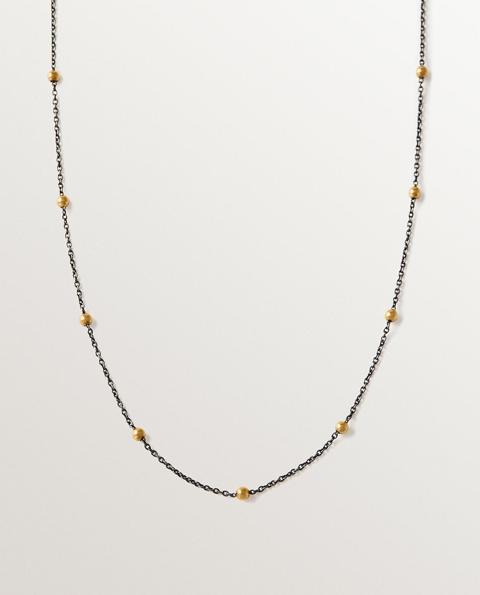Cadena bicolor de plata 925 bañada en oro amarillo de 18k con bolitas - Aristocrazy - Dorado Dorado-1